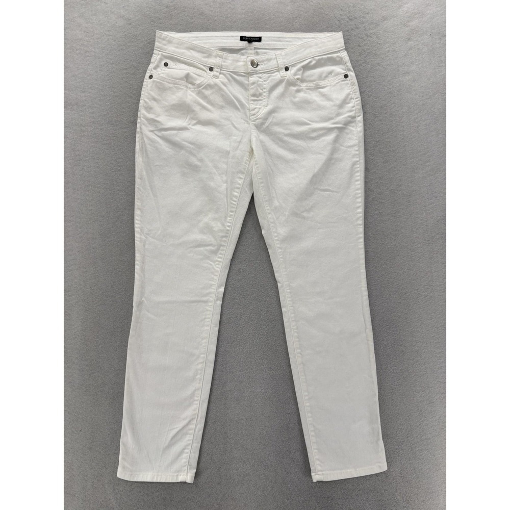 Eileen Fisher Straight Jeans Womens 4 White Mid Rise Stretch Organic Cotton Pant
